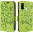 For OPPO A32 2020 4G / A53 2020 4G Embossed Rose RFID Anti-theft Leather Phone Case(Green) - 3