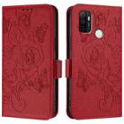 For OPPO A32 2020 4G / A53 2020 4G Embossed Rose RFID Anti-theft Leather Phone Case(Red) - 3