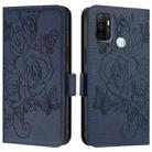 For OPPO A32 2020 4G / A53 2020 4G Embossed Rose RFID Anti-theft Leather Phone Case(Dark Blue) - 3