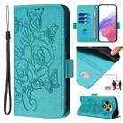 For OPPO Reno 12F Global Embossed Rose RFID Anti-theft Leather Phone Case(Light Blue) - 1