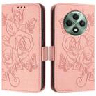 For OPPO Reno 12F Global Embossed Rose RFID Anti-theft Leather Phone Case(Pink) - 3