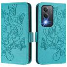 For OPPO A3 PRO 5G India Embossed Rose RFID Anti-theft Leather Phone Case(Light Blue) - 3