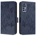 For TCL 30 5G / 4G / 30+ Embossed Rose RFID Anti-theft Leather Phone Case(Dark Blue) - 2