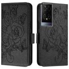 For TCL 50 XE 5G Embossed Rose RFID Anti-theft Leather Phone Case(Black) - 2