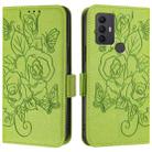 For TCL 306 Embossed Rose RFID Anti-theft Leather Phone Case(Green) - 2