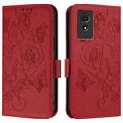 For TCL 501 Embossed Rose RFID Anti-theft Leather Phone Case(Red) - 2