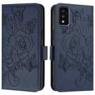 For TCL 30T T603DL Embossed Rose RFID Anti-theft Leather Phone Case(Dark Blue) - 3