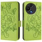 For TCL 605 / 60 SE Embossed Rose RFID Anti-theft Leather Phone Case(Green) - 2