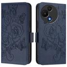 For TCL 605 / 60 SE Embossed Rose RFID Anti-theft Leather Phone Case(Dark Blue) - 2