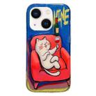 For iPhone 13 Illustration Graffiti Cat Pattern Double Layer LMD Phone Case(Red Wine) - 1