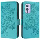 For OnePlus 9 Embossed Rose RFID Anti-theft Leather Phone Case(Light Blue) - 2