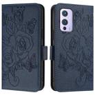 For OnePlus 9 Embossed Rose RFID Anti-theft Leather Phone Case(Dark Blue) - 2