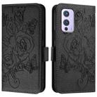 For OnePlus 9 Embossed Rose RFID Anti-theft Leather Phone Case(Black) - 2