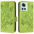 For OnePlus 10R / Ace / 10R Prime Embossed Rose RFID Anti-theft Leather Phone Case(Green) - 2