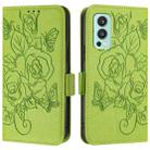 For OnePlus Nord 2 Embossed Rose RFID Anti-theft Leather Phone Case(Green) - 2