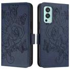 For OnePlus Nord 2 Embossed Rose RFID Anti-theft Leather Phone Case(Dark Blue) - 2