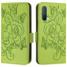 For OnePlus Nord CE 5G Embossed Rose RFID Anti-theft Leather Phone Case(Green) - 2