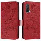 For OnePlus Nord CE 5G Embossed Rose RFID Anti-theft Leather Phone Case(Red) - 2