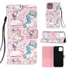 For iPhone 12 / 12 Pro 3D Painting Horizontal Flip Leather Case with Holder & Card Slot & Wallet & Lanyard(Pink Pony) - 1