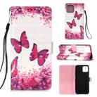 For iPhone 12 / 12 Pro 3D Painting Horizontal Flip Leather Case with Holder & Card Slot & Wallet & Lanyard(Rose Red Butterfly) - 1