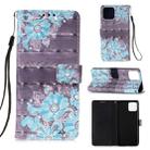 For iPhone 12 / 12 Pro 3D Painting Horizontal Flip Leather Case with Holder & Card Slot & Wallet & Lanyard(Blue Flower) - 1