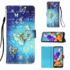 For Samsung Galaxy A21 (EU Version) 3D Painting Horizontal Flip Leather Case with Holder & Card Slot & Wallet & Lanyard(Gold Butterfy) - 1