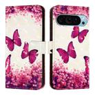 For Google Pixel 9 3D Painting Horizontal Flip Leather Phone Case(Rose Butterfly) - 2