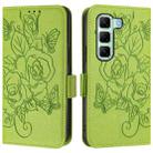 For Infinix Hot 50 4G Embossed Rose RFID Anti-theft Leather Phone Case(Green) - 2