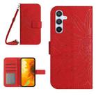For Samsung Galaxy M35 5G Skin Feel Sun Flower Embossed Flip Leather Phone Case with Lanyard(Red) - 1