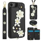 For iPhone SE 2022 / SE 2020 Crossbody Flower Pattern Leather Phone Case(Black) - 1