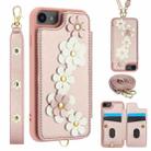 For iPhone SE 2022 / SE 2020 Crossbody Flower Pattern Leather Phone Case(Rose Gold) - 1