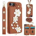 For iPhone SE 2022 / SE 2020 Crossbody Flower Pattern Leather Phone Case(Brown) - 1