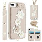 For iPhone 8 Plus / 7 Plus Crossbody Flower Pattern Leather Phone Case(White) - 1