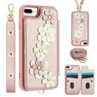 For iPhone 8 Plus / 7 Plus Crossbody Flower Pattern Leather Phone Case(Rose Gold) - 1