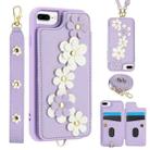For iPhone 8 Plus / 7 Plus Crossbody Flower Pattern Leather Phone Case(Purple) - 1