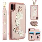 For iPhone XS / X Crossbody Flower Pattern Leather Phone Case(Rose Gold) - 1