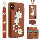 For iPhone XS / X Crossbody Flower Pattern Leather Phone Case(Brown) - 1