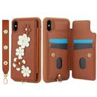 For iPhone XS / X Crossbody Flower Pattern Leather Phone Case(Brown) - 2
