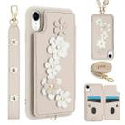 For iPhone XR Crossbody Flower Pattern Leather Phone Case(White) - 1