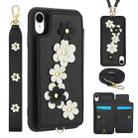 For iPhone XR Crossbody Flower Pattern Leather Phone Case(Black) - 1