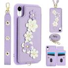 For iPhone XR Crossbody Flower Pattern Leather Phone Case(Purple) - 1