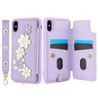 For iPhone XR Crossbody Flower Pattern Leather Phone Case(Purple) - 2