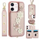 For iPhone 11 Crossbody Flower Pattern Leather Phone Case(Rose Gold) - 1