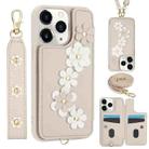 For iPhone 11 Pro Max Crossbody Flower Pattern Leather Phone Case(White) - 1