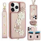 For iPhone 11 Pro Max Crossbody Flower Pattern Leather Phone Case(Rose Gold) - 1