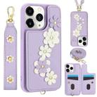 For iPhone 11 Pro Max Crossbody Flower Pattern Leather Phone Case(Purple) - 1