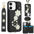For iPhone 12 / 12 Pro Crossbody Flower Pattern Leather Phone Case(Black) - 1