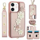 For iPhone 12 / 12 Pro Crossbody Flower Pattern Leather Phone Case(Rose Gold) - 1