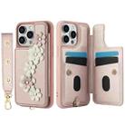 For iPhone 12 / 12 Pro Crossbody Flower Pattern Leather Phone Case(Rose Gold) - 2