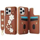 For iPhone 12 / 12 Pro Crossbody Flower Pattern Leather Phone Case(Brown) - 2